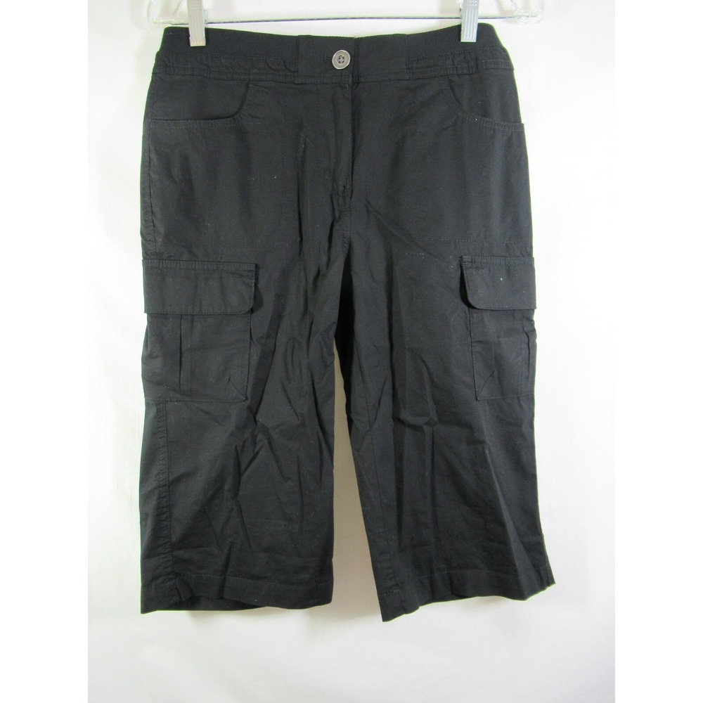 NEW Laura Ashley Cropped Cargo Pants Women 4 Black Pedal Pushers